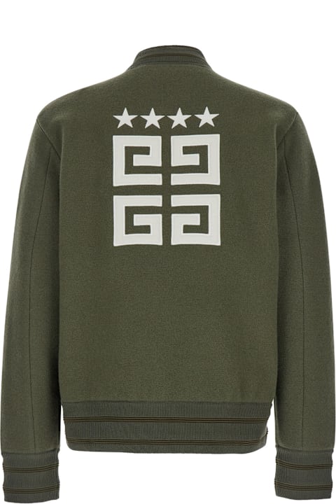 Givenchy لـ Men Givenchy Green Sweatshirt With Bomber Collar And 4g Logo In Wool Man