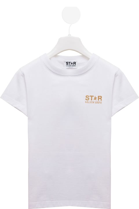 L White Cotton T-shirt With Star Logo Print Golden Goose Kids Gir