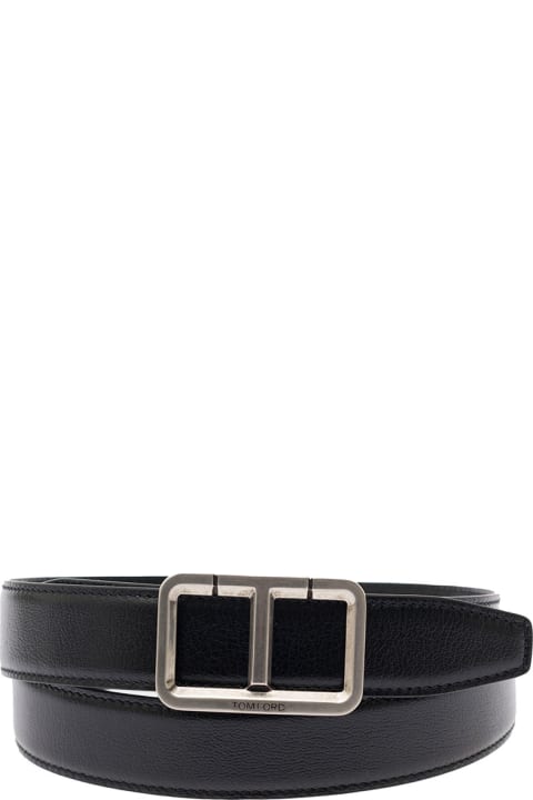 Accessories for Men Tom Ford Black Belt With T Buckle In Smooth Leather Man