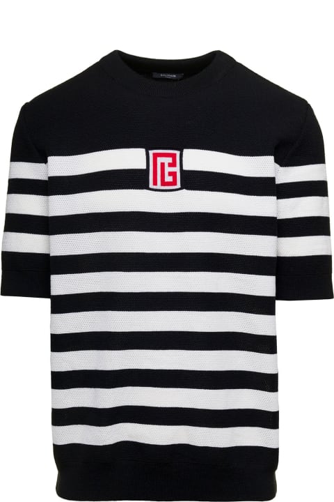 Balmain Clothing for Men Balmain Stripe T-shirt With Logo Embroidery