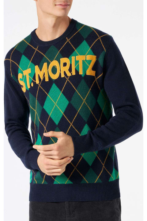 Fashion for Women MC2 Saint Barth Crewneck Sweater Heron With Argyle Jacquard