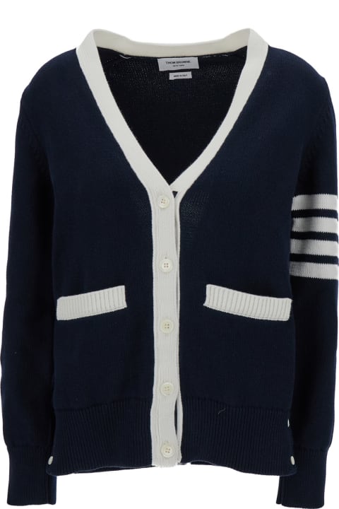 Fashion for Women Thom Browne 'hector Icon' Blue Cardigan With Jacquard Motif And 4bar Detail In Cotton Woman