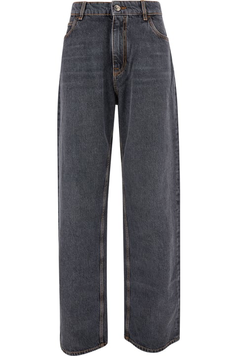 Etro for Women Etro Blue Wide-leg Jeans With Logo Embroidery In Denim Woman
