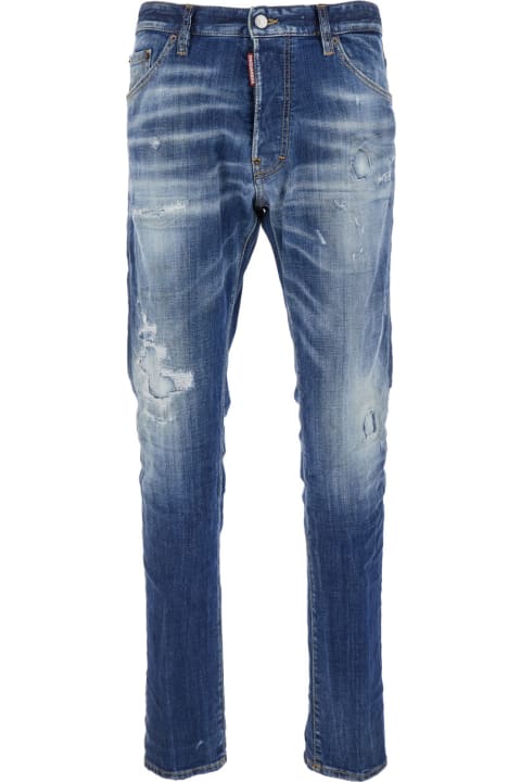 Dsquared2 Jeans for Men Dsquared2 'cool Guy' Blue Five-pocket Jeans With Logo Patch In Stretch Cotton Denim Man