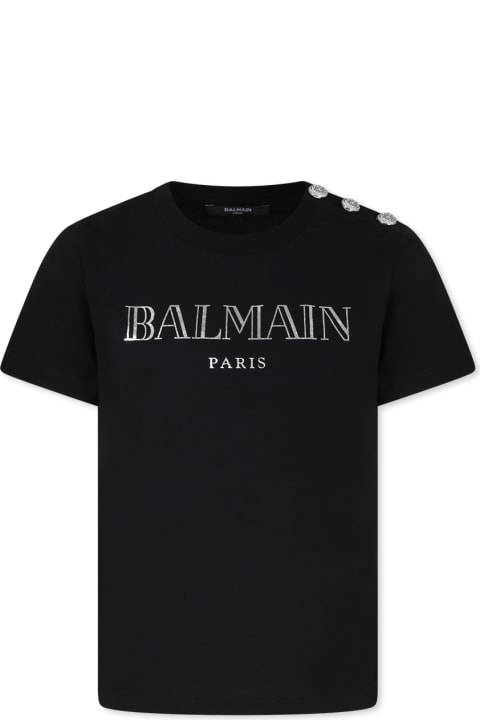Fashion for Girls Balmain Black T-shirt For Girl With Logo