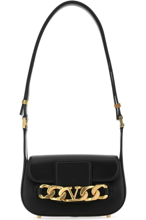 Valentino Garavani for Women Valentino Garavani Black Leather Small Vlogo Chain Crossbody Bag