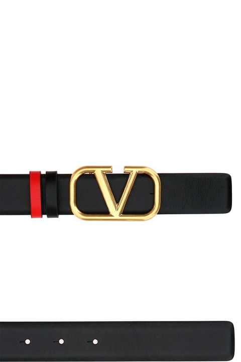 Valentino Garavani Accessories for Women Valentino Garavani Black Leather Vlogo Signature Reversible Belt