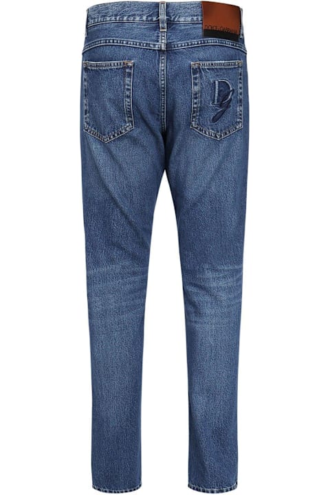 الجينز لـ القسم الرجالي Dolce & Gabbana Logo Embroidered Slim-fit Jeans