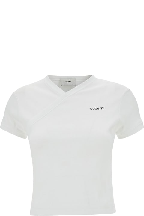 Coperni for Women Coperni White T-shirt With V Neckline And Logo In Cotton Woman