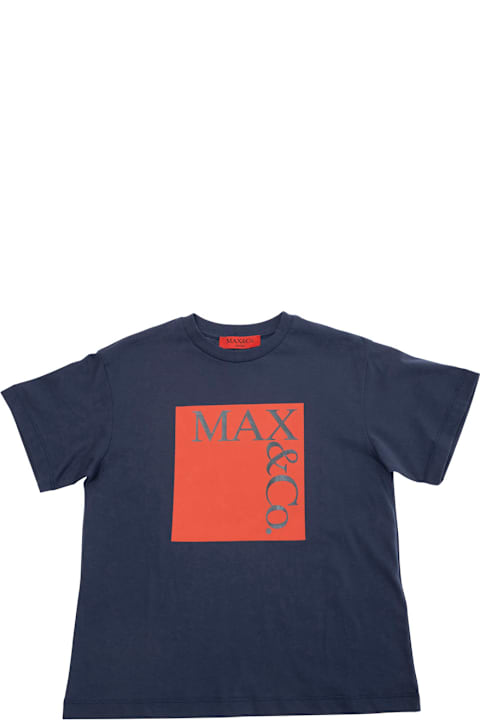 Homeware Max&Co. Blue Crewneck T-shirt With Maxi Logo Print On The Front In Tech Fabric Girl