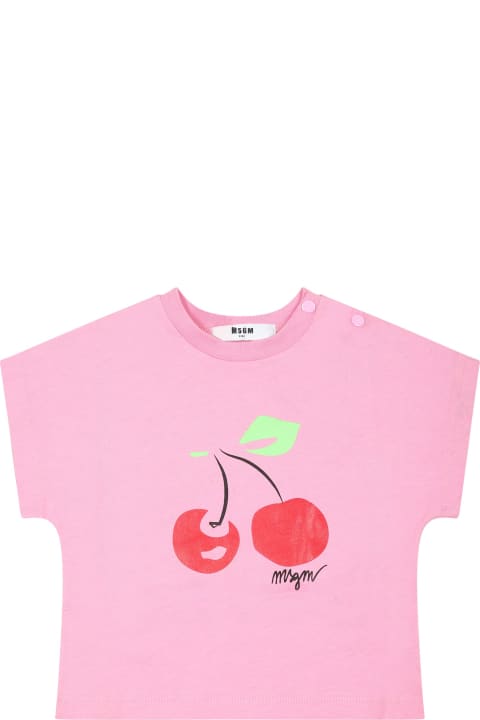MSGM T-Shirts & Polo Shirts for Baby Boys MSGM Pink T-shirt For Baby Girl With Cherry Print