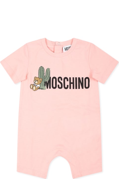 Fashion for Baby Girls Moschino Pink Romper Set For Baby Girl With Teddy Bear