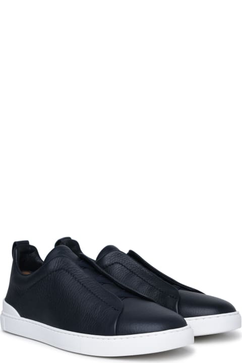 Zegna for Men Zegna 'triple Stitch' Blue Leather Sneakers