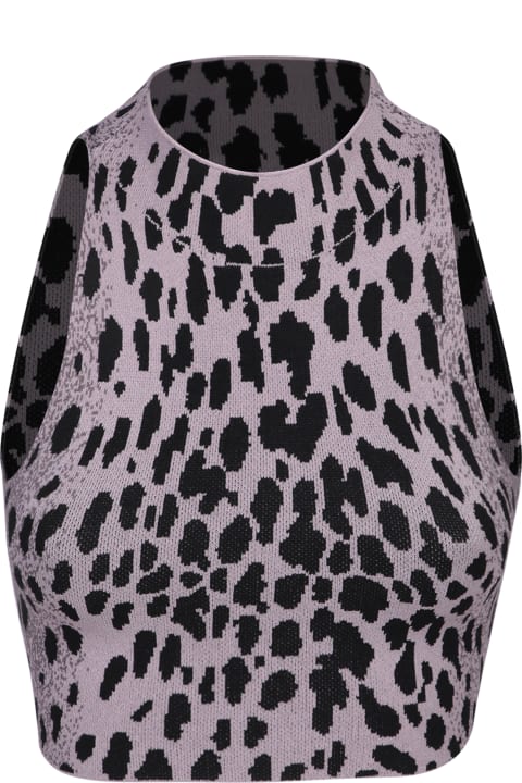 ウィメンズ SSHEENAのウェア SSHEENA Leopard Knit Crop Top In Lilac And Black By Ssheena