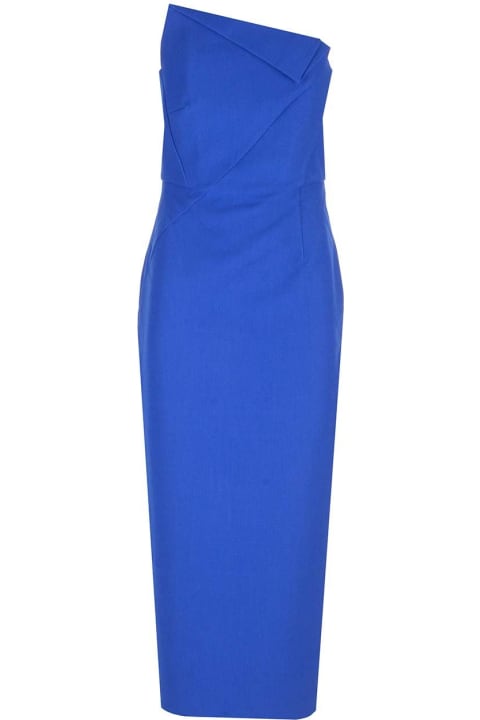 Roland Mouret Clothing for Women Roland Mouret Asymmetric Midi Dress In Blue Crepe