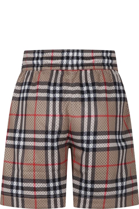 Burberryのボーイズ Burberry Beige Sports Shorts For Boy With Iconic Vintage Check