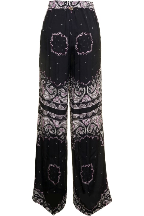 Black Wide Leg Trousers In Fluid Fabric With Bandana Pattern Twin Set Woman