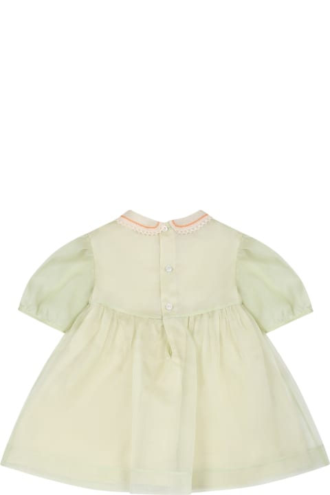 Gucci Kids Gucci Green Dress For Baby Girl With Flower And Interlocking Gg