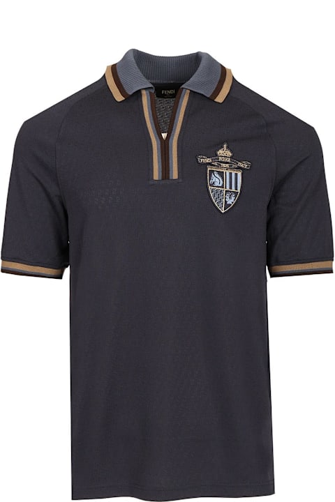 Fendi ملابس علوية لـ القسم الرجالي Fendi Soccer Polo Ff Jacquard Dark See Blue