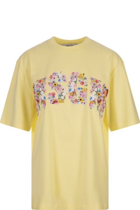 Fashion for Women MSGM Yellow T-shirt With Floral College Logo