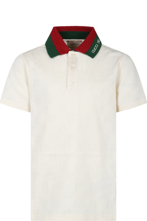 Gucci Topwear for Boys Gucci Ivory Polo Shirt For Boy With Web Detail