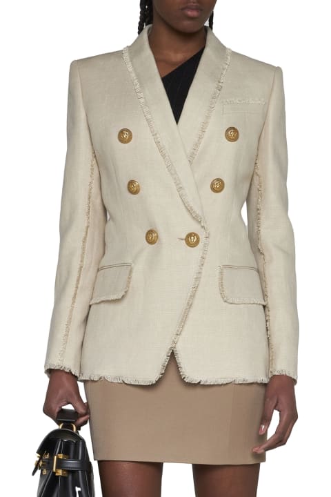 Coats & Jackets for Women Balmain Double-breasted Fray-trimmed Blazer