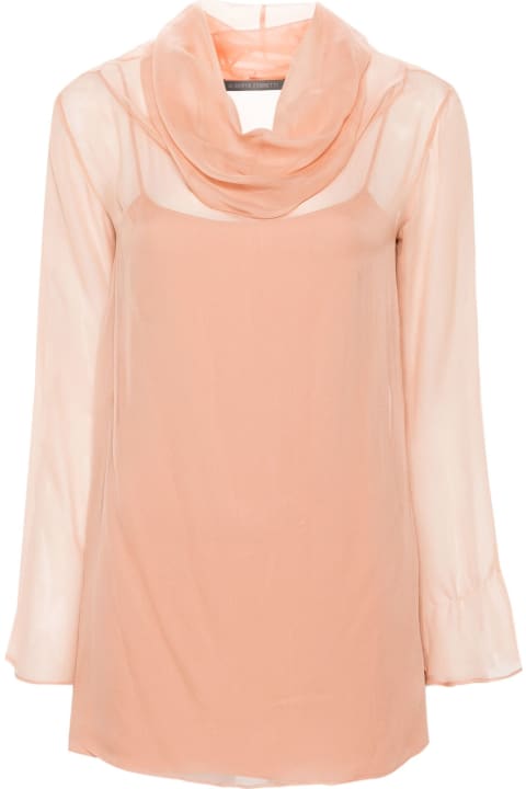 Alberta Ferretti Clothing for Women Alberta Ferretti Peach Pink Silk Blouse, Chiffon Crepe