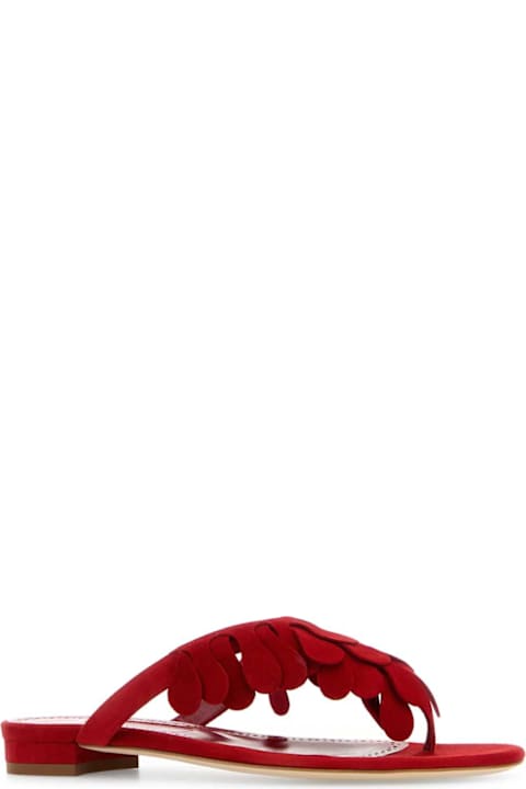 Manolo Blahnik Red Suede Tamako Thong Slippers