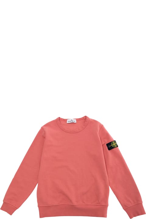 Homeware Stone Island Junior Red Crewneck Sweatshirt With Removable Compass Logo Applied On The Sleeve In Cotton Boy