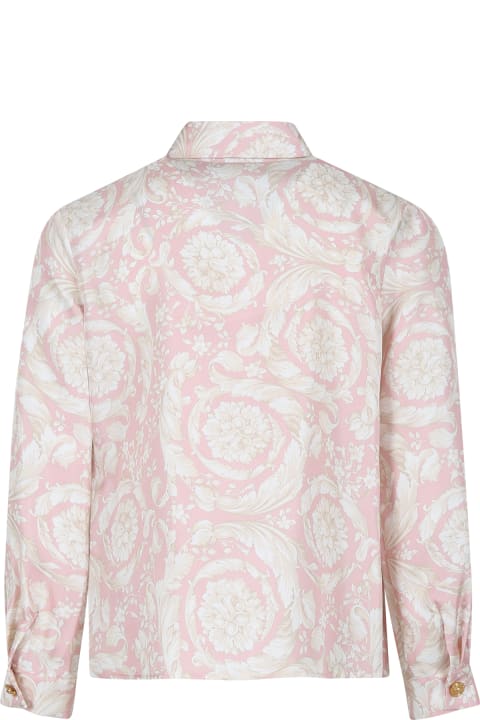 Shirts for Girls Versace Pink Shirt For Girl With Baroque Print