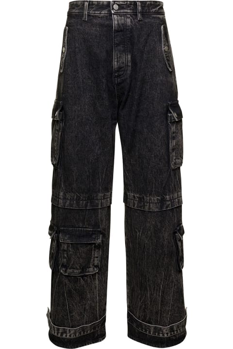 'jared' Black Cargo Jeans With Logo Patch In Cotton Denim Man