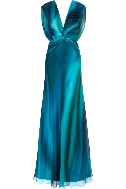 Alberta Ferretti for Women Alberta Ferretti Turquoise Silk Chiffon Long Dress