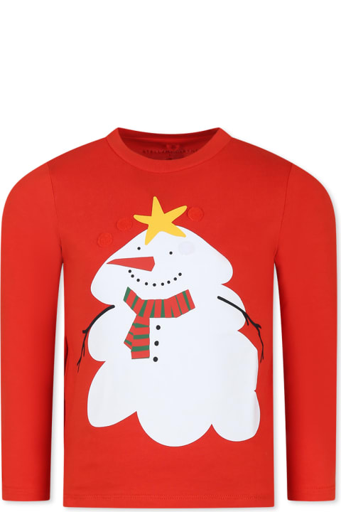 Homeware Stella McCartney Kids Red T-shirt For Kids With Snowman Print