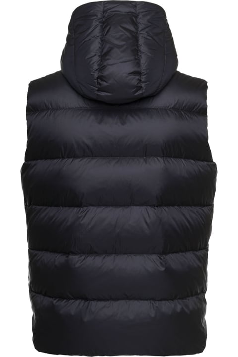 'poseidon' Black Down Vest With Detachable Hood In Nylon Man