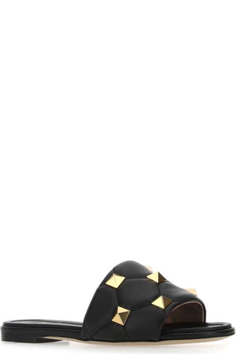 Sandals for Women Valentino Garavani Black Nappa Leather Roman Stud Slippers