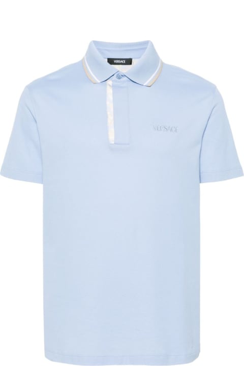 Versace Topwear for Men Versace Polo Piquet Fabric With Printed Silk Inserts And Embroidery