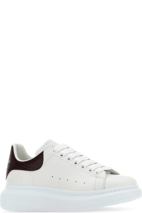 Sneakers for Men Alexander McQueen White Leather Sneakers With Burgundy Leather Heel
