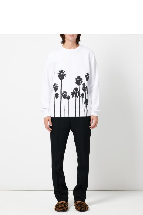 White Sweatshirt With Black Print Palms