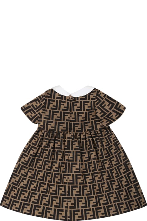 Fendi for Baby Girls Fendi Brown Dress For Baby Girl With Double Ff