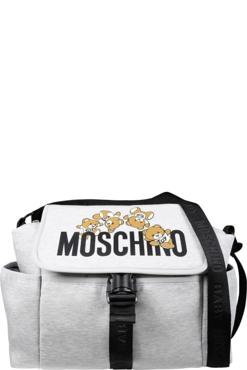 Fashion for Baby Girls Moschino Gray Mother Bag For Babies With Teddy Bear And Logo