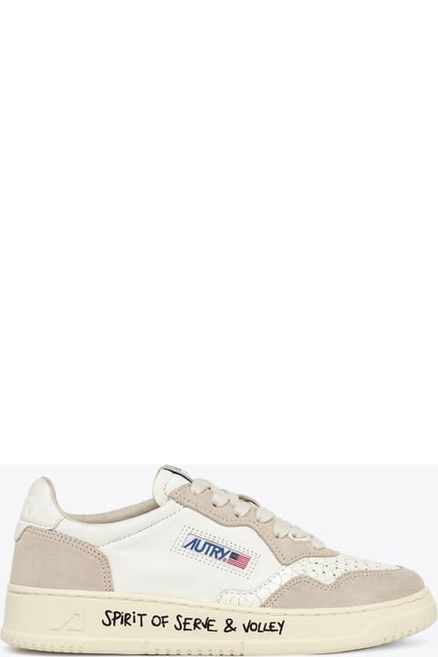 Fashion for Men Autry Medalist Low Man - Wrt/volley Wht/sand White leather low sneaker with back logo tab - Medalist