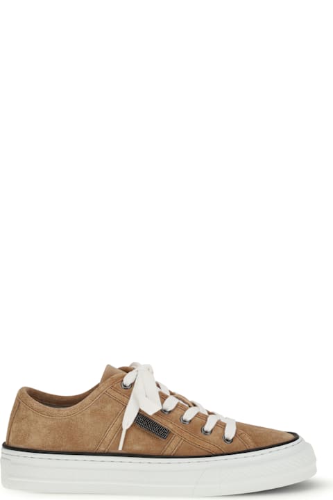 Brunello Cucinelli for Kids Brunello Cucinelli Shiny Tab Suede Sneakers