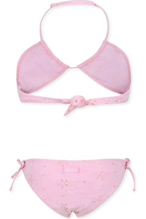 MC2 Saint Barth Swimwear for Girls MC2 Saint Barth 'aryanna' Pink Bikini With Tie Closure And Floral Embroidery In Tech Fabric Stretch Girl