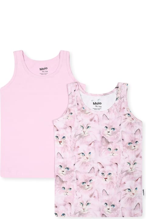 Fashion for Kids Molo Pink Tank Top Set For Girl With Cat Print
