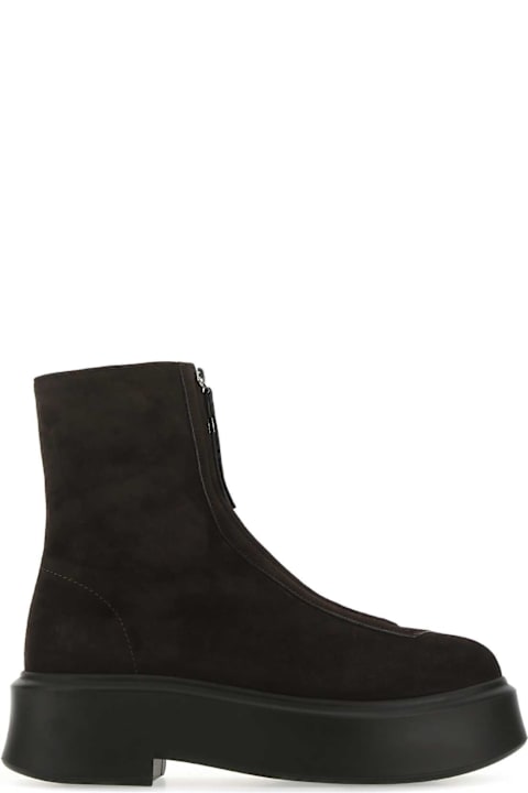 The Row Dark Brown Suede Ankle Boots