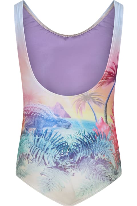 Swimwear for Girls Molo Purple One-piece Swimsuit For Girl With Dinosaur Print