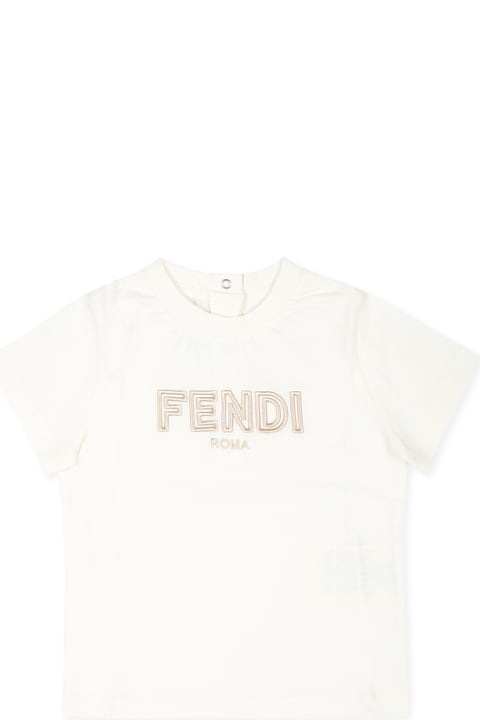 Fendi T-Shirts & Polo Shirts for Baby Girls Fendi White T-shirt For Bbaykids With Fendi Logo