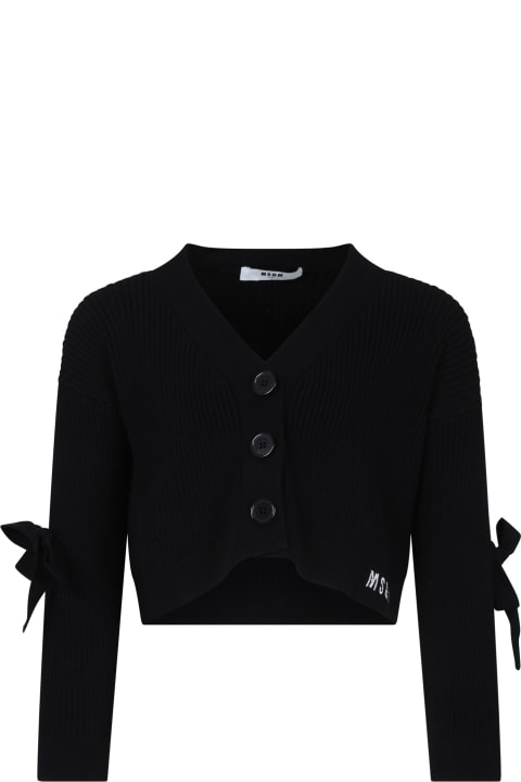 MSGM for Kids MSGM Black Cardigan For Girl With Logo