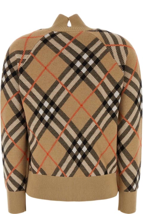 سترات لـ السيدات Burberry 'check' Beige Wool Sweater