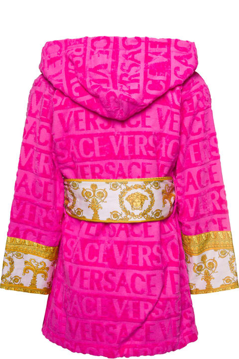 Homeware Versace Accappatoio Corto Con Motivo Barocco In Spugna Di Cotone Nero Versace Home